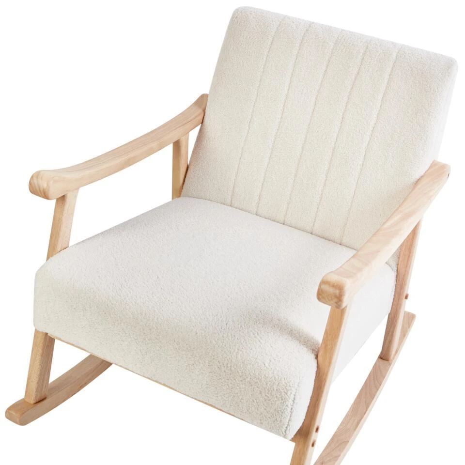 LEKNES - Schommelstoel - Gebroken Wit - Bouclé 10 LEKNES - Schommelstoel - Gebroken Wit - Bouclé - Afbeelding 8