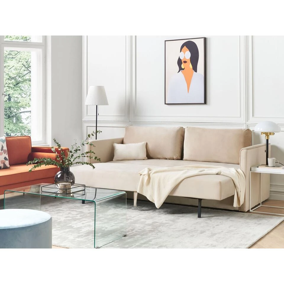 Beliani Driezitsbank - EKSJO Beige Fluweel 6 Beliani Driezitsbank - EKSJO Beige Fluweel - Afbeelding 4