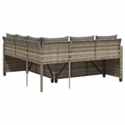 VidaXL - Tuinbank Voor 5 Met Kussens Grijs Poly Rattan 3 Stuks -Meubelwinkel e39347f9cb5f4b268cbe405dfdc6c5d6