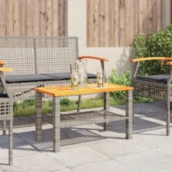 VidaXL - Salontafel Met Opbergruimte - Grijs - Poly Rattan En Hout - 70x38x42 Cm -Meubelwinkel e42a81347e3a43ab9186558f0679b60c