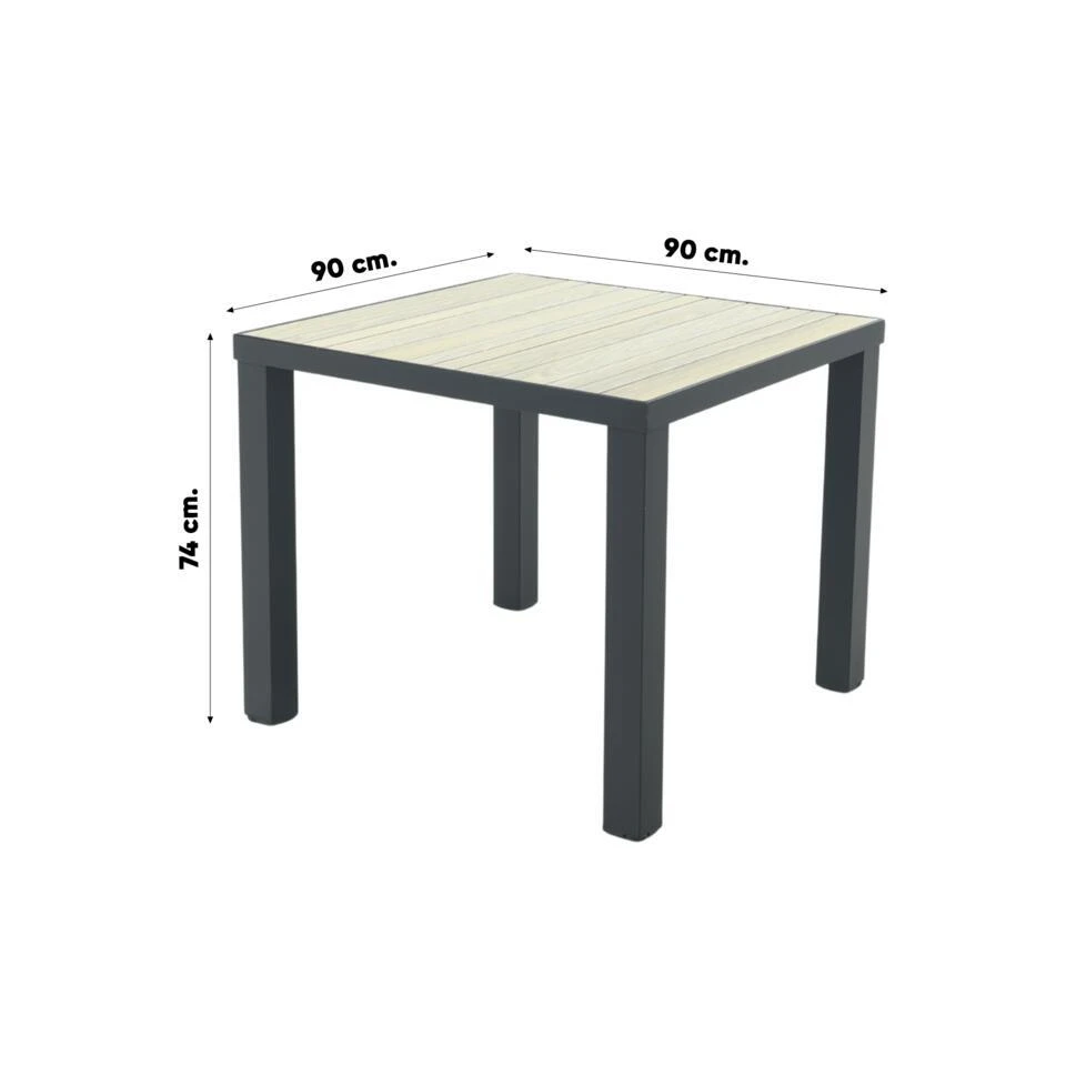 VDG Nola Tuintafel 90x90 Cm. - Antraciet/Houtlook 9 VDG Nola Tuintafel 90x90 Cm. - Antraciet/Houtlook - Afbeelding 7