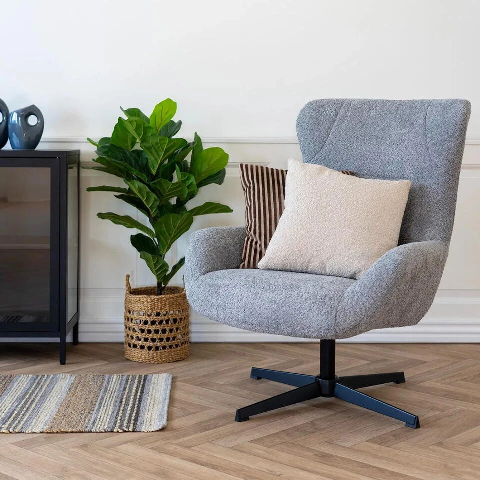 Fauteuil Draaibaar - Donkergrijs Stof - 89x80x101cm - Bescia 4 Fauteuil Draaibaar - Donkergrijs Stof - 89x80x101cm - Bescia - Afbeelding 2