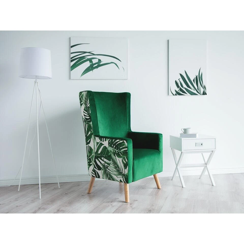 Beliani Oorfauteuil ONEIDA - Groen Fluweel 4 Beliani Oorfauteuil ONEIDA - Groen Fluweel - Afbeelding 2