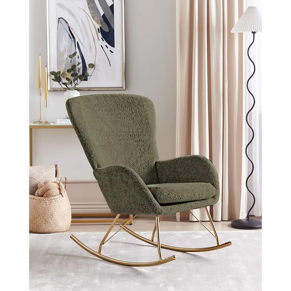 ANASET - Schommelstoel - Donkergroen - Bouclé 4 ANASET - Schommelstoel - Donkergroen - Bouclé - Afbeelding 2