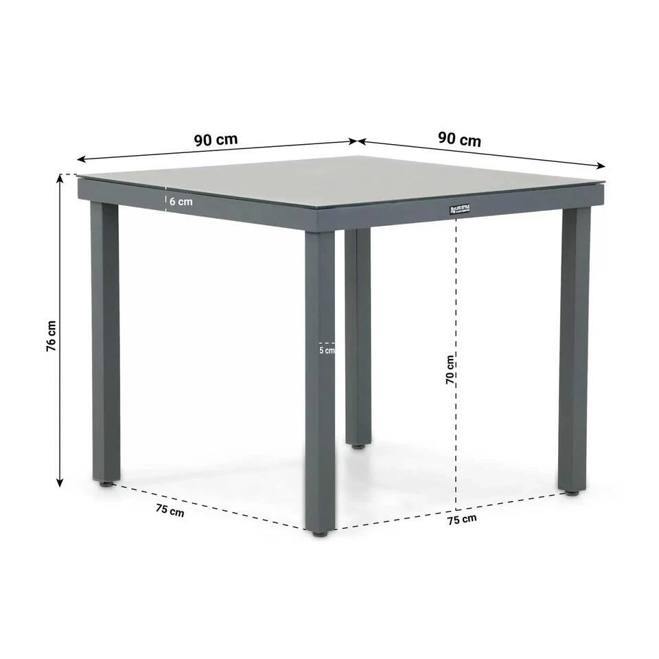 Dining Tuintafel Vierkant 90 X 90 Cm Aluminium/HPL Grijs Porto 4 Dining Tuintafel Vierkant 90 X 90 Cm Aluminium/HPL Grijs Porto - Afbeelding 2